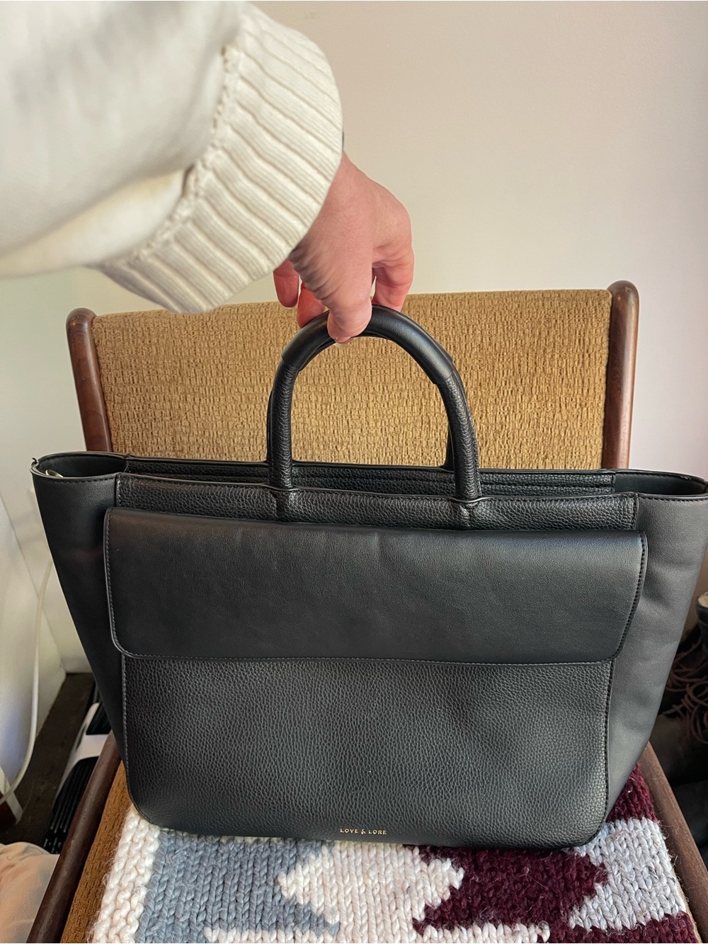 Love & Lore Black Pebble Vegan Leather Laptop Work Tote Bag Handbag